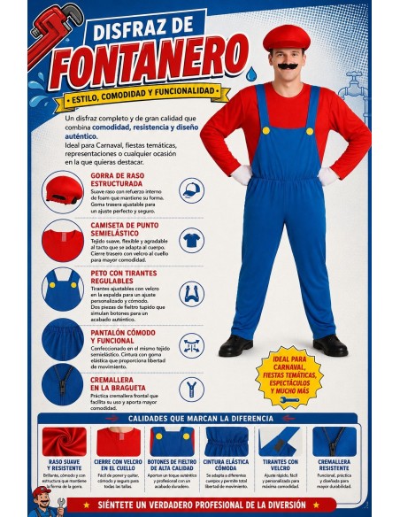Costume de plombier de jeu vidéo Taille L | Costumes pour adultes Le Roi du Carnaval